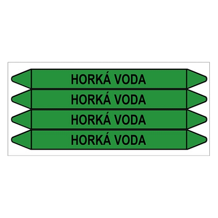 Značení potrubí, horká voda,4 ks, 250 × 26 mm